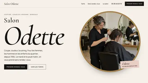 Premier écran du nouveau site de Salon Odette (exemple fictif)